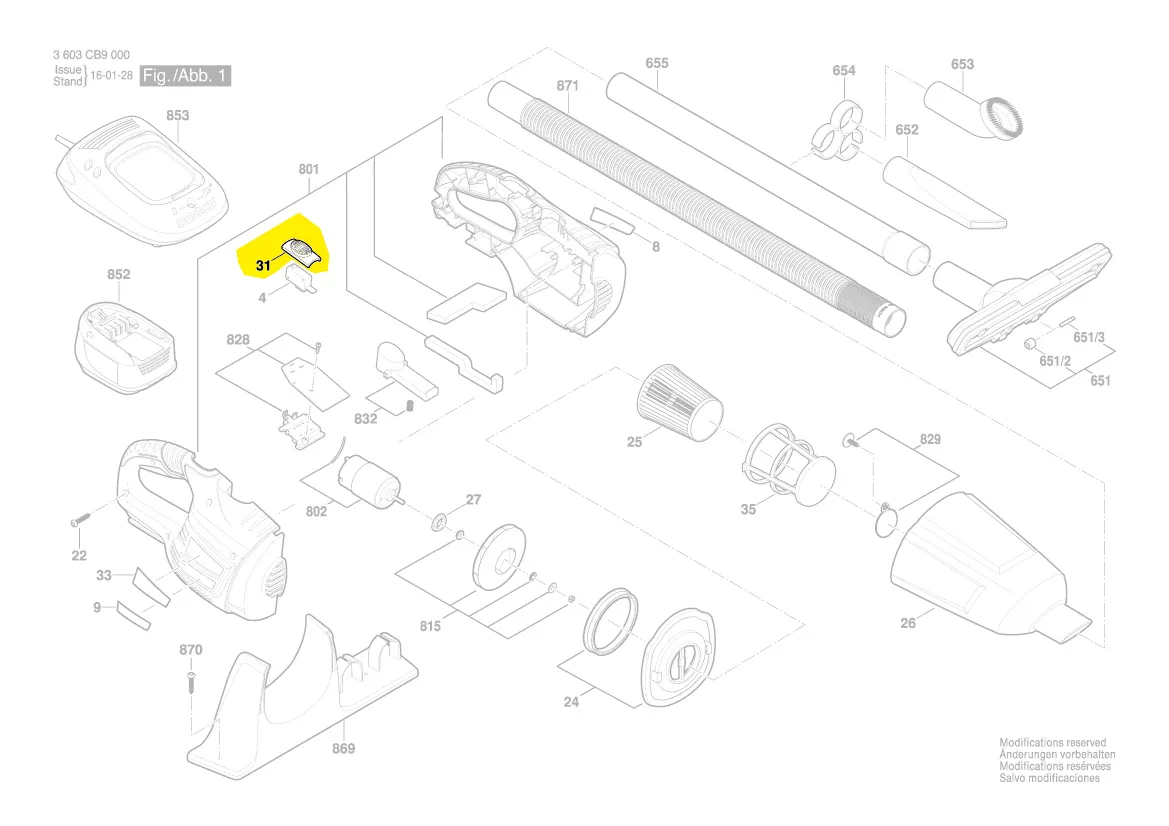 Couvercle interrupteur aspirateur PAS 18 LI Bosch